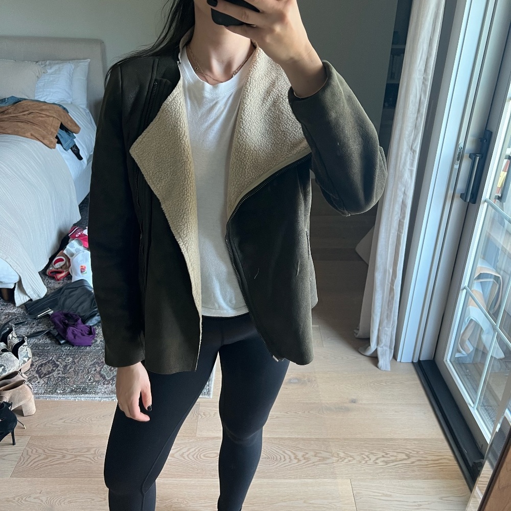 Sherpa lined olive green jacket